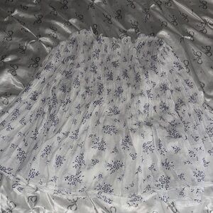 Adiva White and Blue Floral A-Line Skirt